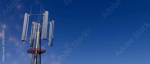 Obraz A 5g communication tower with a red and white base