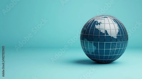 Fototapeta Detailed globe positioned on a soft blue background representing global connectivity and international relations
