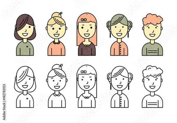 Fototapeta male and female faces avatars. flat style