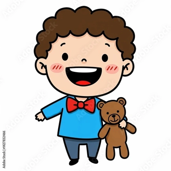 Fototapeta Cartoon boy with teddy bear