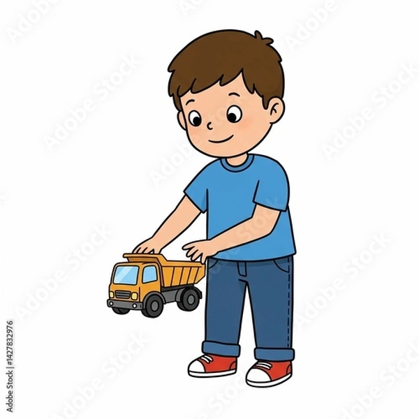 Fototapeta Boy Playing with Toy Truck