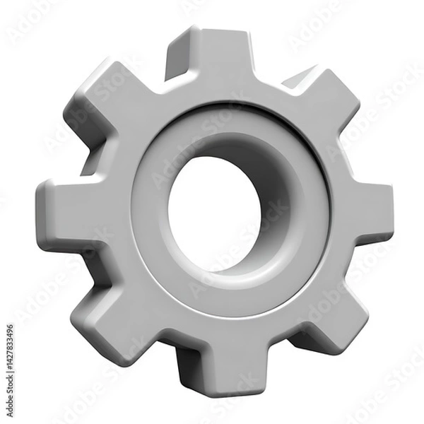 Fototapeta Gray gear on white background 3D model simple design isolated gear