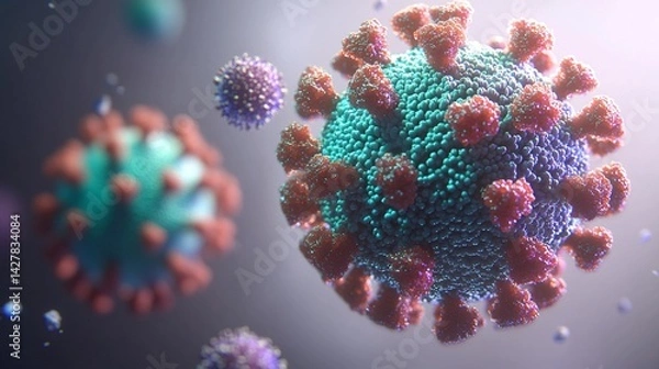 Fototapeta detailed microscopic illustration of coronavirus with spike proteins highlighting virus structure and viral particles