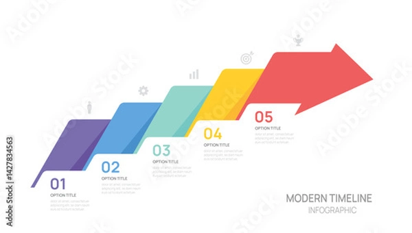 Fototapeta Infographics arrow symbol 5 steps timeline business to success template.