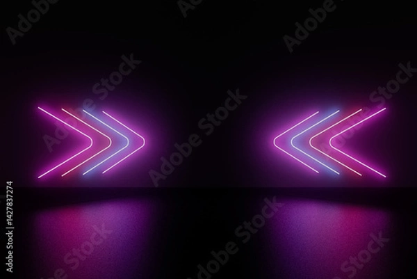 Obraz A room with two neon arrows on the wall