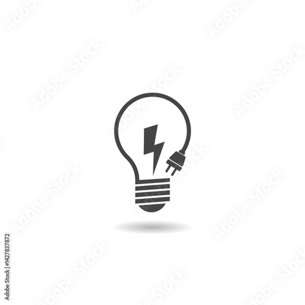 Fototapeta Light bulb with lightning symbol icon with shadow
