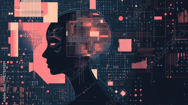 Fototapeta Binary code streams across a circuit board background, merging digital information with electronic pathways