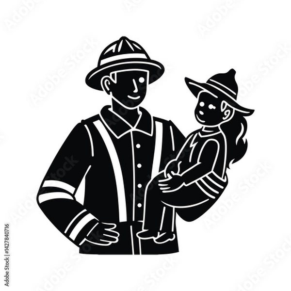 Fototapeta Firefighter child rescue icon silhouette vector with white background