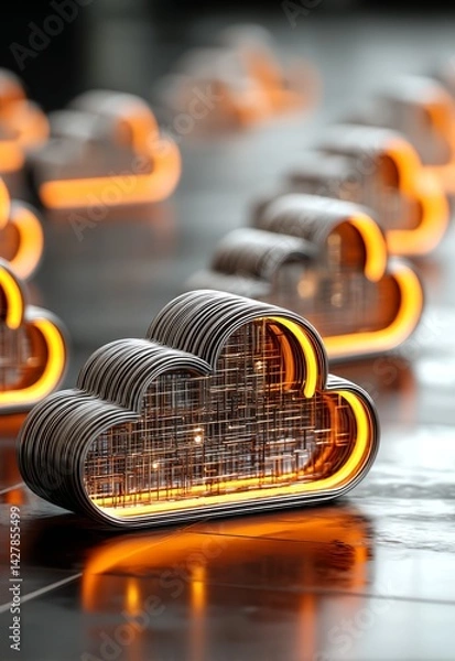 Fototapeta Innovative Cloud Storage Concept with Digital Lights and Forming Shapes