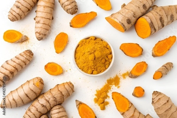 Fototapeta Turmeric background pattern on the blank background