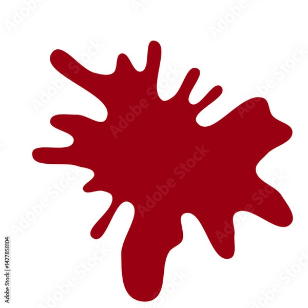 Fototapeta A vivid red ink or paint splash with irregular edges on a white background, resembling a spontaneous, abstract art form.
