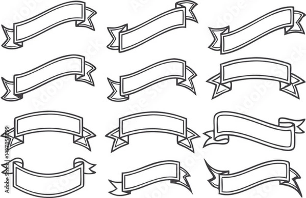 Obraz A set of vintage ribbon banners black and white vector illustration