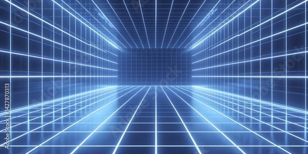 Fototapeta futuristic digital grid tunnel with neon lights for technology and cyber themes