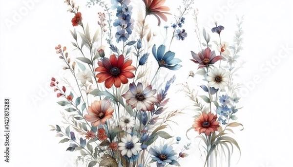 Fototapeta Watercolor floral vertical background with soft botanical elements