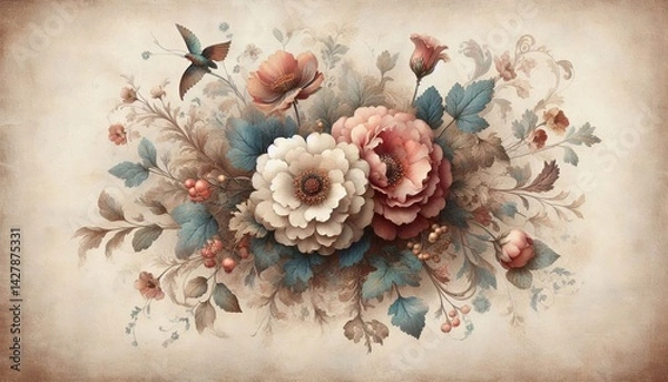 Fototapeta Watercolor floral vertical background with soft botanical elements