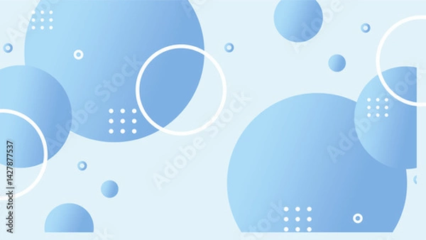 Fototapeta Bright Blue Abstract Vector Background with Floating Gradient Circles and White Geometric Shapes for Tech or Digital Use