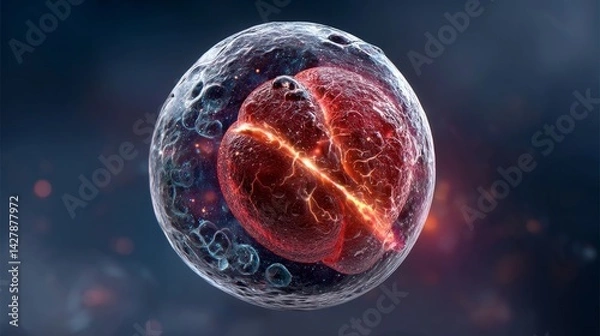 Fototapeta IVF and Science concept, Digital rendering of a glowing cell with intricate details and vibrant colors.