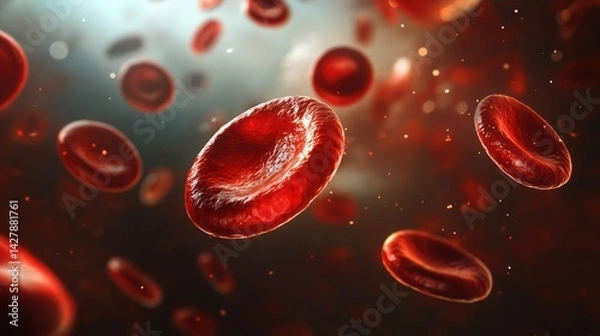 Fototapeta Microscopic View of Red Blood Cells Flowing in the Bloodstream: A Detailed Look at Erythrocytes' Movement and Structure