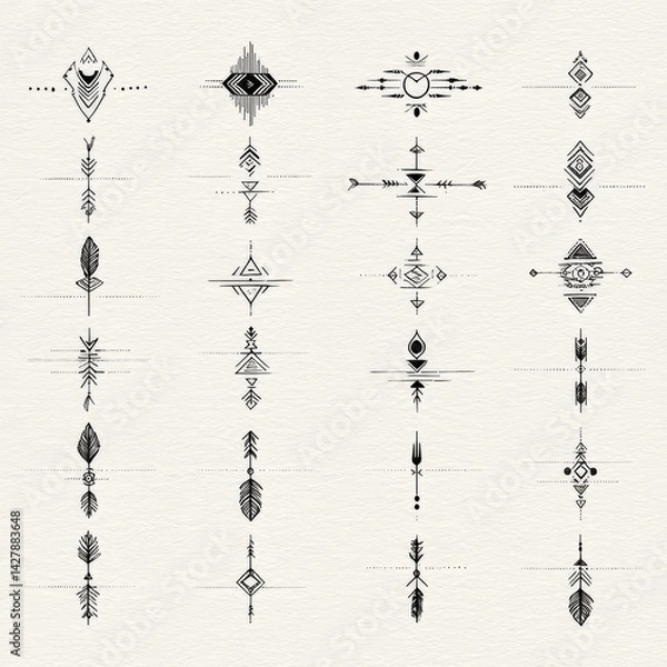 Fototapeta Detailed Geometric Tribal Pattern Bundle in Black and White for Creative Projects