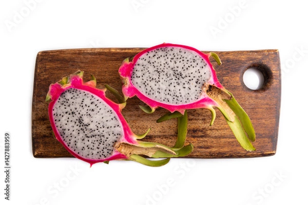 Obraz Ripe Pitaya on cutting board isolated on white, top view, close up