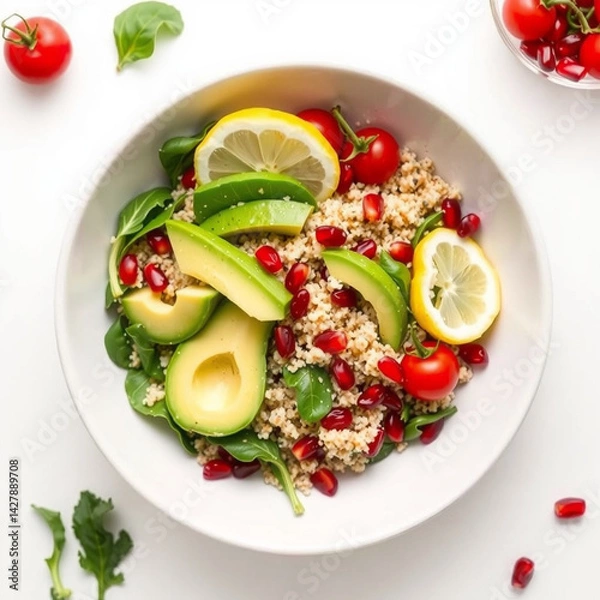 Fototapeta Quinoa Salad with Avocado, Pomegranate and Lemon Slices