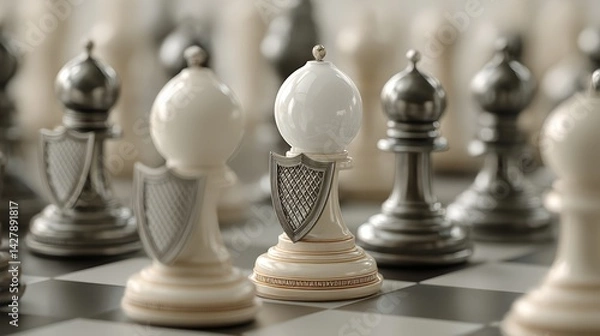 Fototapeta Strategically Thinking About Chess Concepts with Illuminating Lightbulb Ideas