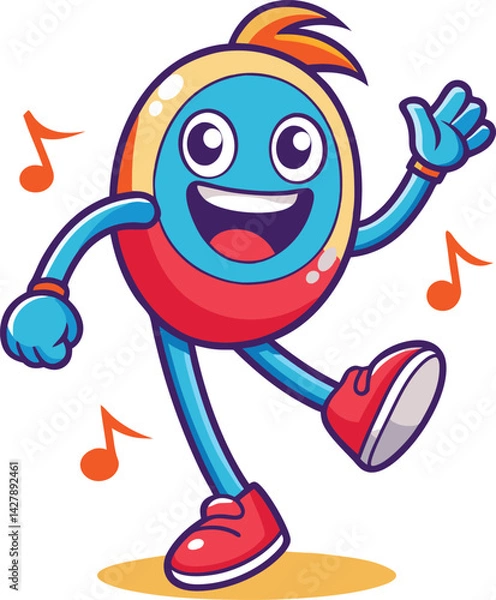 Obraz A mascot logo of a fun and quirky anthropomorphic musical note with a dancing pose, representing joy and entertainment for a music streaming service