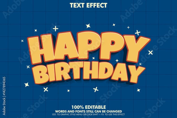 Fototapeta editable text effect happy birthday. 3d cartoon typography template design