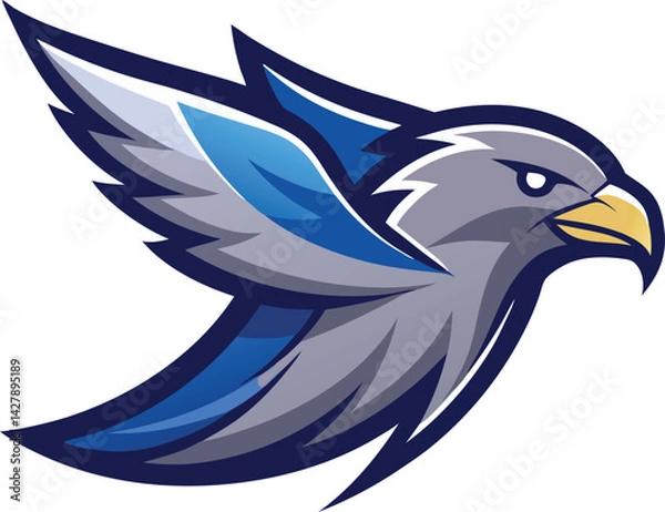 Obraz  A mascot logo of a sleek and modern stylized falcon in flight, representing speed and precision for a financial technology company