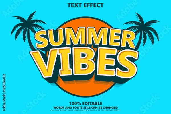 Fototapeta editable text effect summer vibes. retro style typography template design