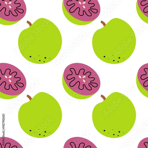 Fototapeta Cute summer seamless pattern with exotic fruits, fresh sliced . Hand drawn citrus fabric print wallpaper texture, juicy tropical fruit background patterns vector . Hand drawn illustration .