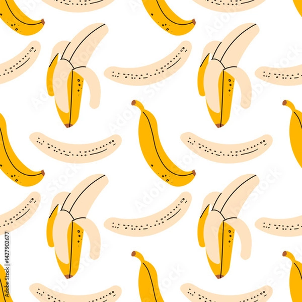 Fototapeta Cute summer seamless pattern with exotic fruits, fresh sliced . Hand drawn citrus fabric print wallpaper texture, juicy tropical fruit background patterns vector . Hand drawn illustration .