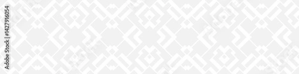 Fototapeta Seamless fashion pattern of squares and lines, geometric white figures for textile and wallpaper. Abstract panoramic ornament on gray background for New Year or wedding cover or postcard.