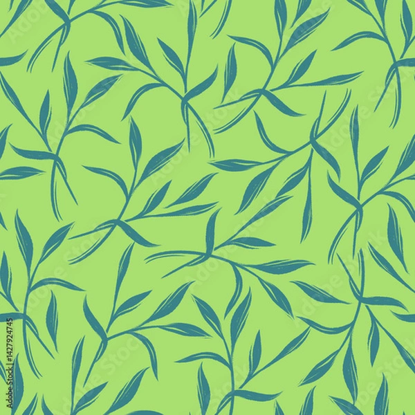Fototapeta Seamless pattern with stylized leaves on a light green background