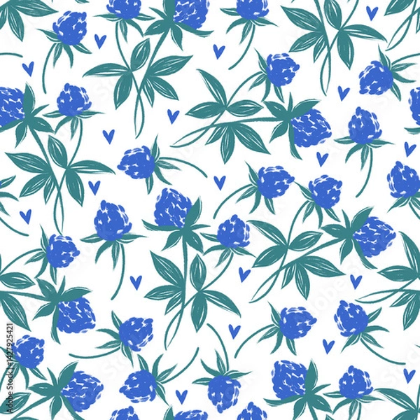 Fototapeta Seamless pattern with blue meadow flowers Summer mood