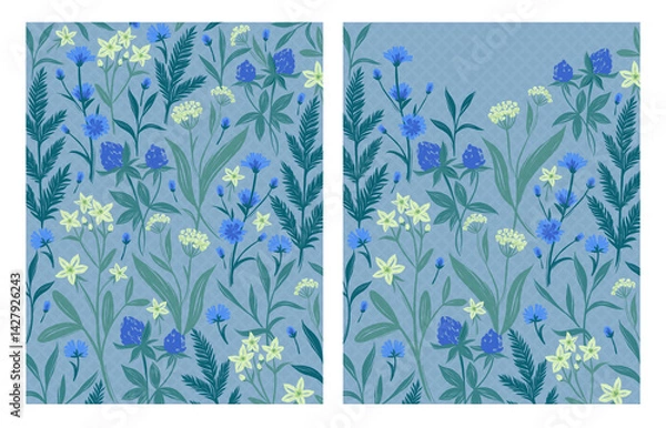Fototapeta Notebook or book covers with wild flowers yellow and blue