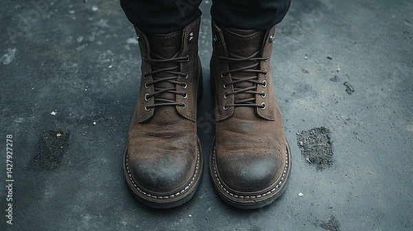 Obraz Brown Leather Boots on Rough Surface