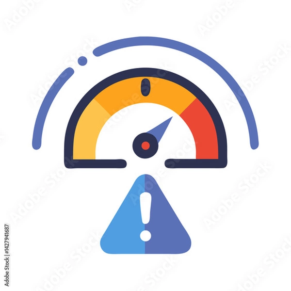 Obraz Performance issues, speed indicator showing slowdown with alert sign, vector illustration