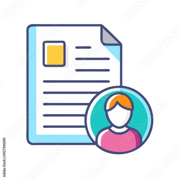 Fototapeta User Profile Document Icon: Personal Data Form and Avatar Illustration