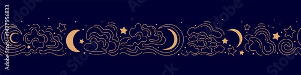 Fototapeta Moon, star, constellation endless art line pattern