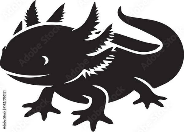 Obraz Axolotl Silhouette Vector Set – Amphibian and Aquatic Animal Illustrations for Nature, Science, and Creative Design Projects