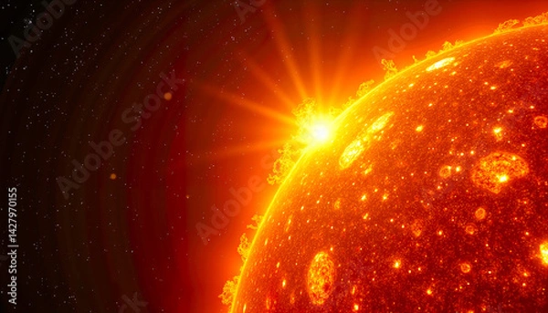 Fototapeta Magnetic Storms, Solar surface emitting bright rays against dark space  