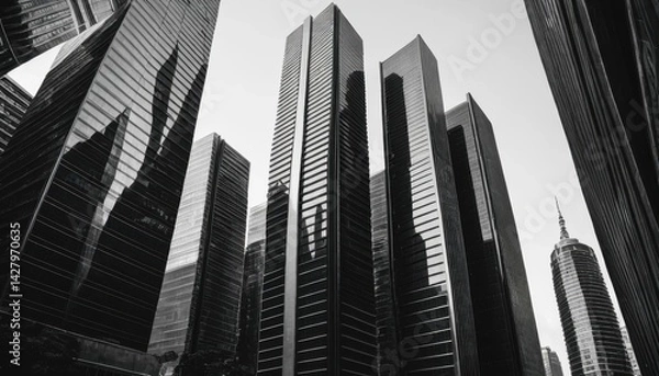 Fototapeta Chicago and New York City showcase their urban architecture with tall glass skyscrapers reflecting the blue sky in their downtown business districts