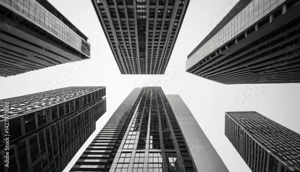Fototapeta Chicago and New York City showcase their urban architecture with tall glass skyscrapers reflecting the blue sky in their downtown business districts