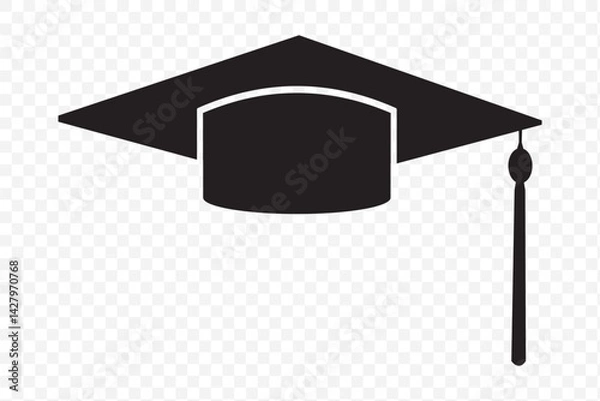 Fototapeta A black and white silhouette of a graduation capon Transparent Background. EPS 10.