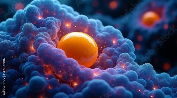 Obraz IVF and Egg concept, Vibrant abstract representation of molecular structures with colorful elements.