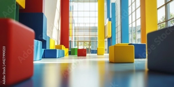 Fototapeta Colorful Building Blocks Arrangement Demonstrating Growth and Progress in a Modern Educational Setting