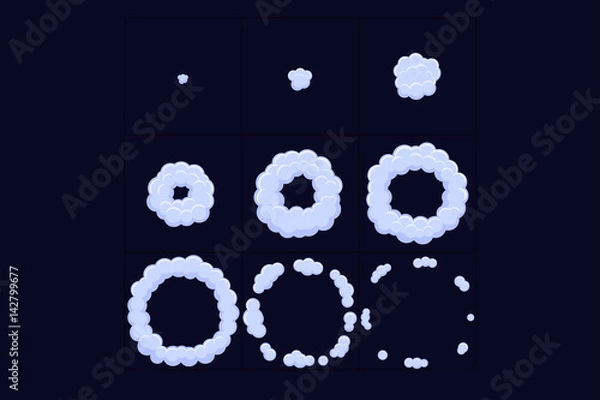 Obraz Cloud explosion effect animation. Game design cartoon animation frames. Flash.