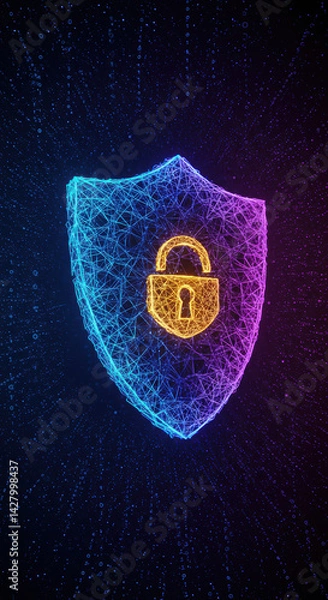 Fototapeta Digital shield with a padlock, representing cybersecurity and digital protection.