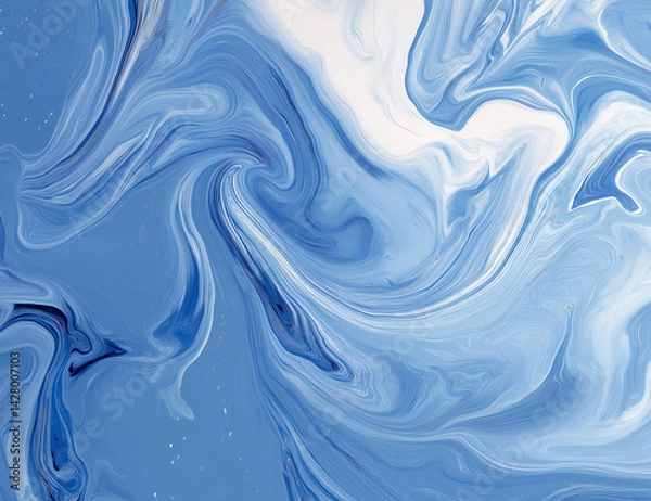 Fototapeta High-Resolution Blue and White Swirls Resin Sheet  Ultra-Detailed Top View with Swirly Liquid Texture on a Clean White Background, No Shadows, Perfect for Design Use